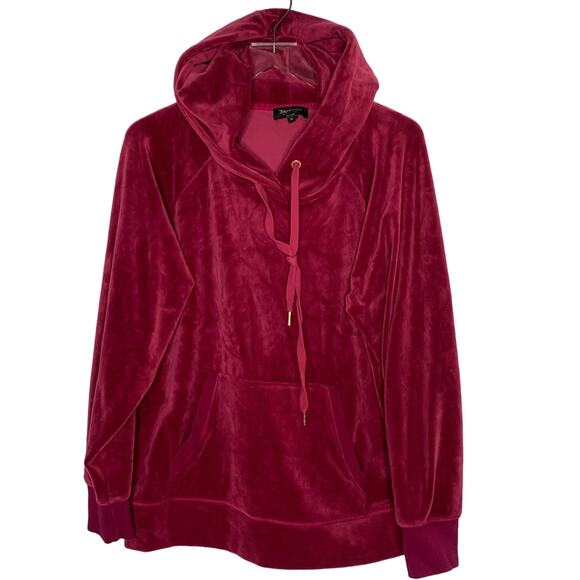 Juicy Couture Black Label M Oversized Luxe Velour Hooded Pullover Dark Crimson - Picture 2 of 11